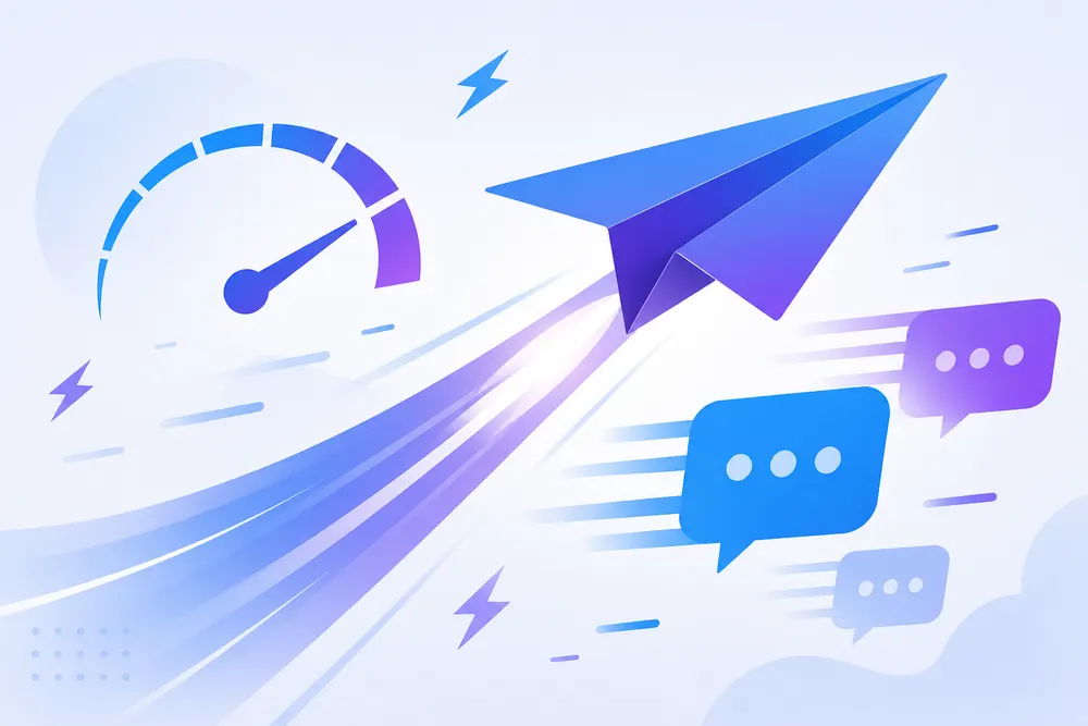 Ілюстрація швидкості Telegram — паперовий літак і спідометр