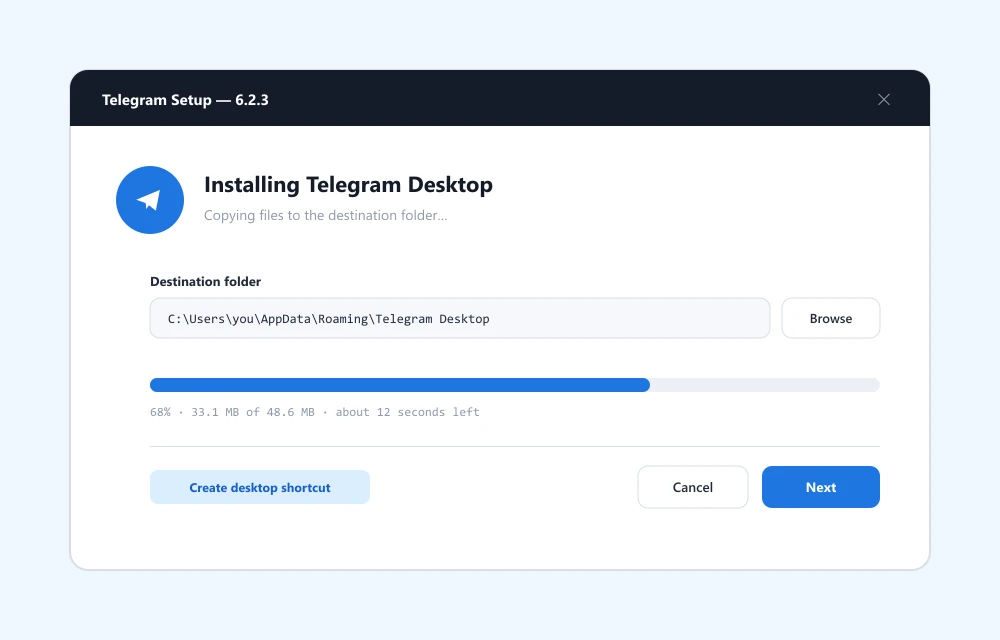 Приклад майстра встановлення Telegram Desktop на Windows